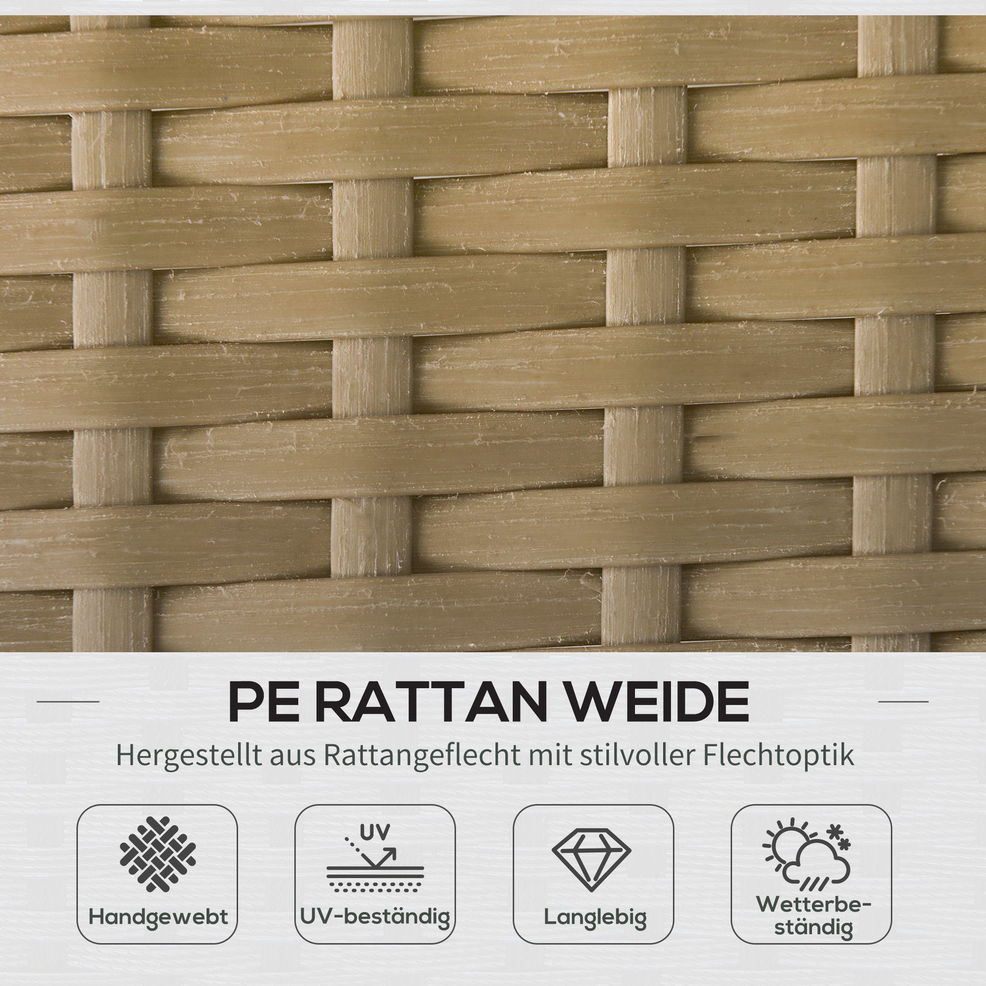 Outsunny Sitzgruppe Gartengarnitur mit 1 Beistelltisch, (Rattan Gartenmöbel-Set, 3-tlg., Sitzgarnitur), mit weichem Sitz- und Rückenkissen