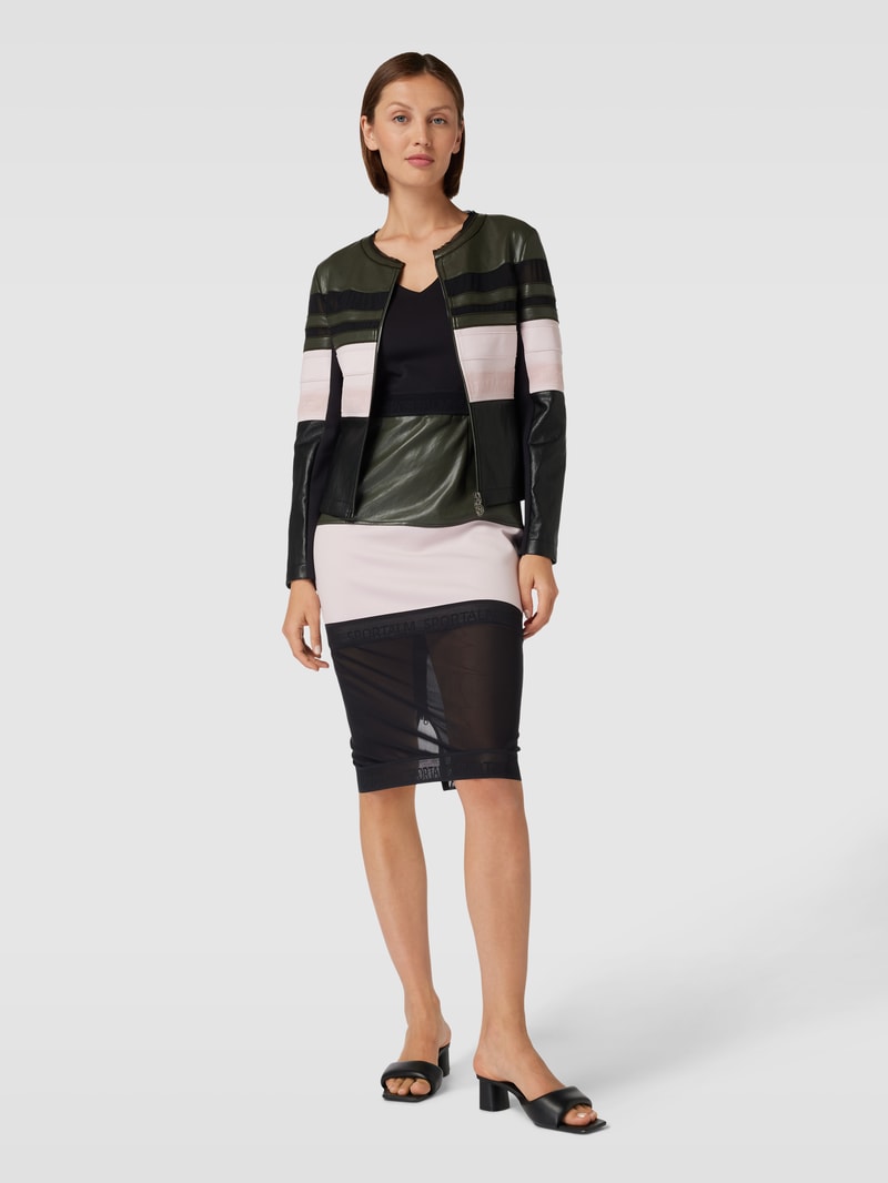Jacke mit Kontrastbesatz in Leder-Optik in khaki