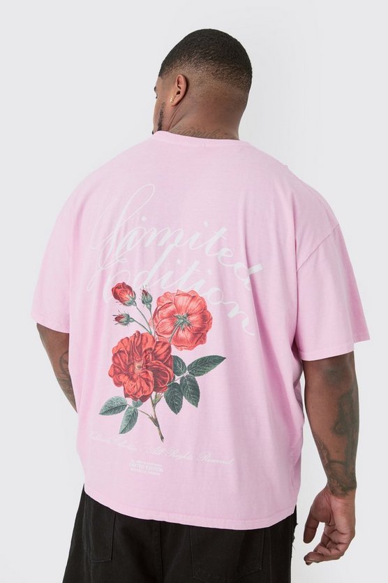 Plus pinkes T-Shirt mit floralem Limited Edition Print