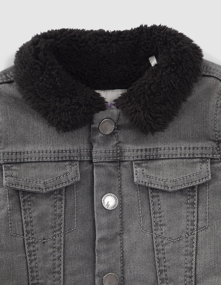 Veste en jean grise fourrée broderie dos bébé garçon