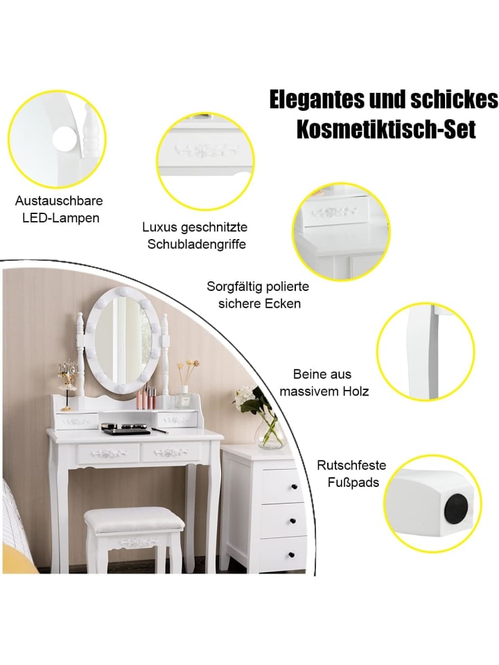 COSTWAY Schminktisch Set mit LED in Weiß günstig kaufen onesize