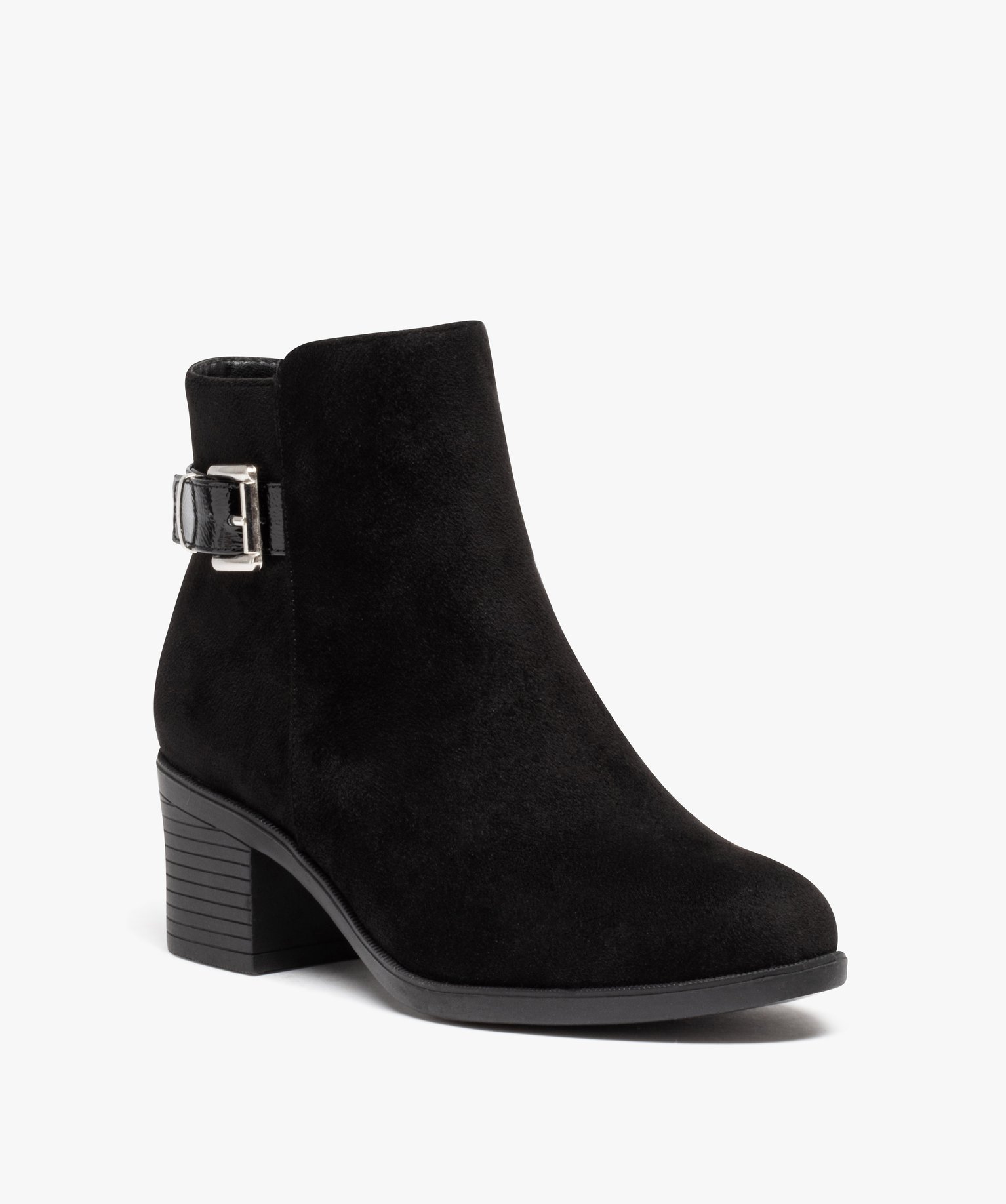 Boots femme à talon carré avec zip et bride décorative noir | GEMO
