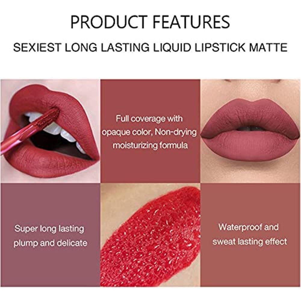 POCHUMIDUU Lippenstift-Set 6 Stück matt flüssiger Lippenstift Set Makeup Lippenstift, 6-tlg., Natürliche Farbe Makeup Geschenk für Frauen