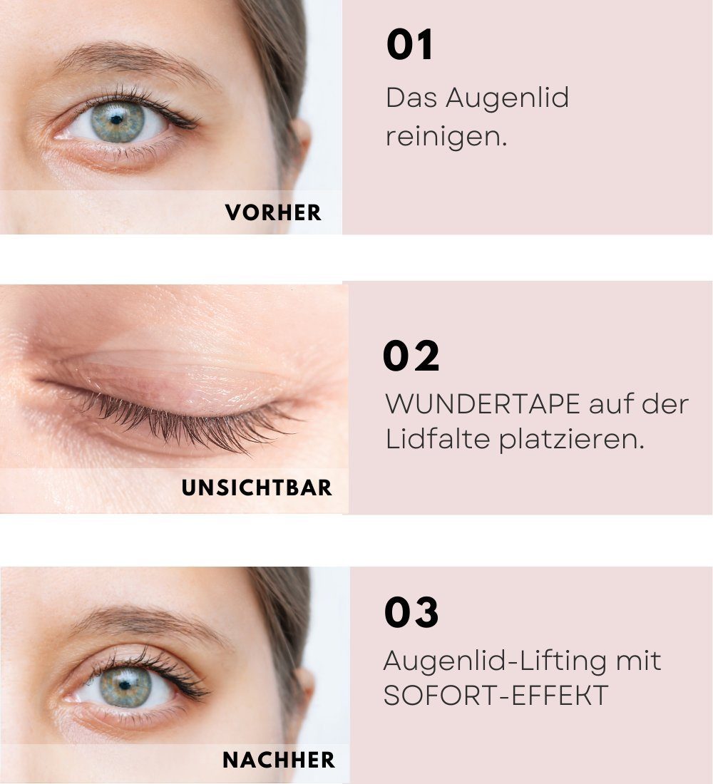 WUNDERTAPE Augenlid-Tape Wundertape Schlupflider Stripes für Augenlid-Lifting ohne OP (Packung, 240 St), unsichtbar, Schlupflid Tape, Schlupflider Stripes unsichtbar