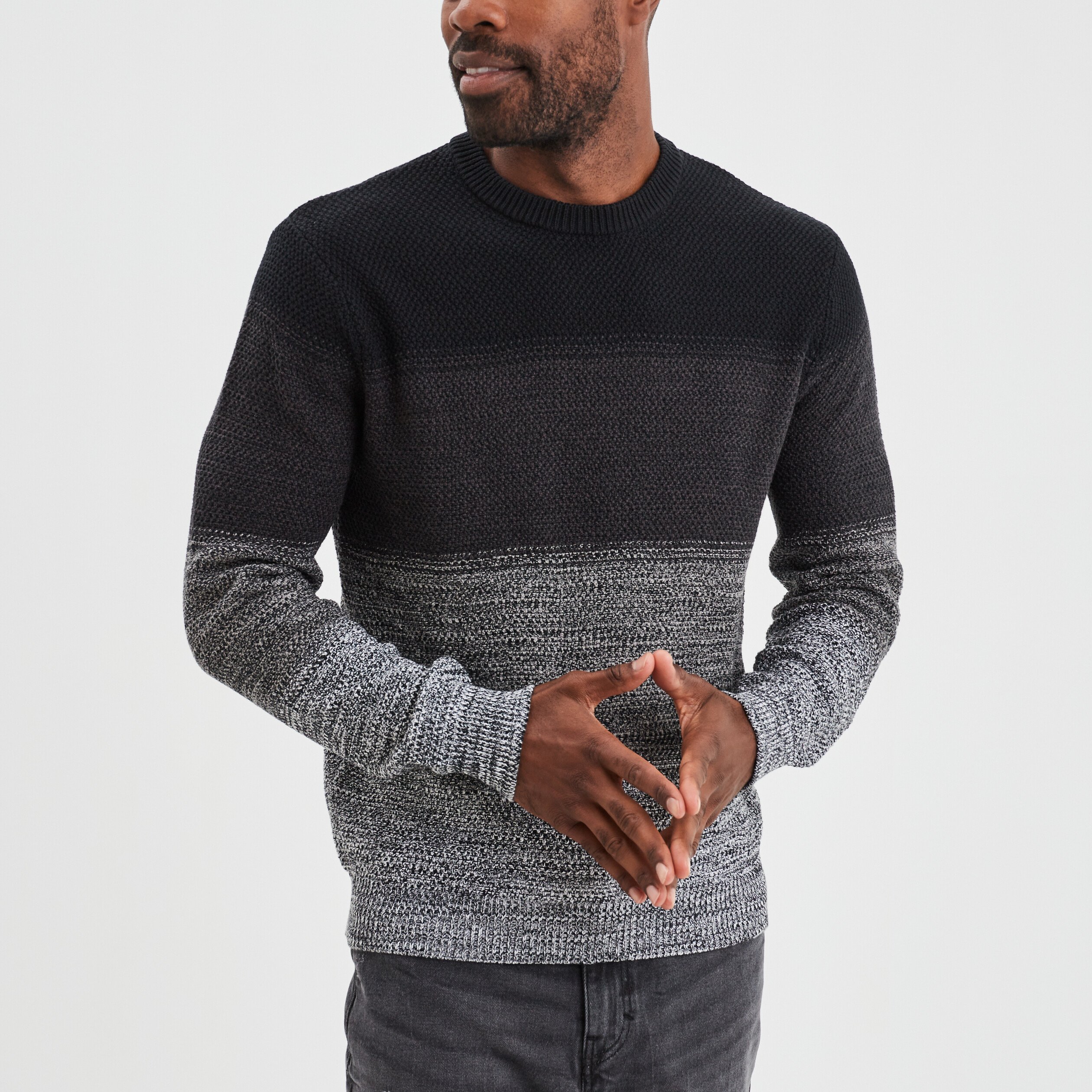 Pull col rond manches longues Liberto gris foncé homme | La Halle