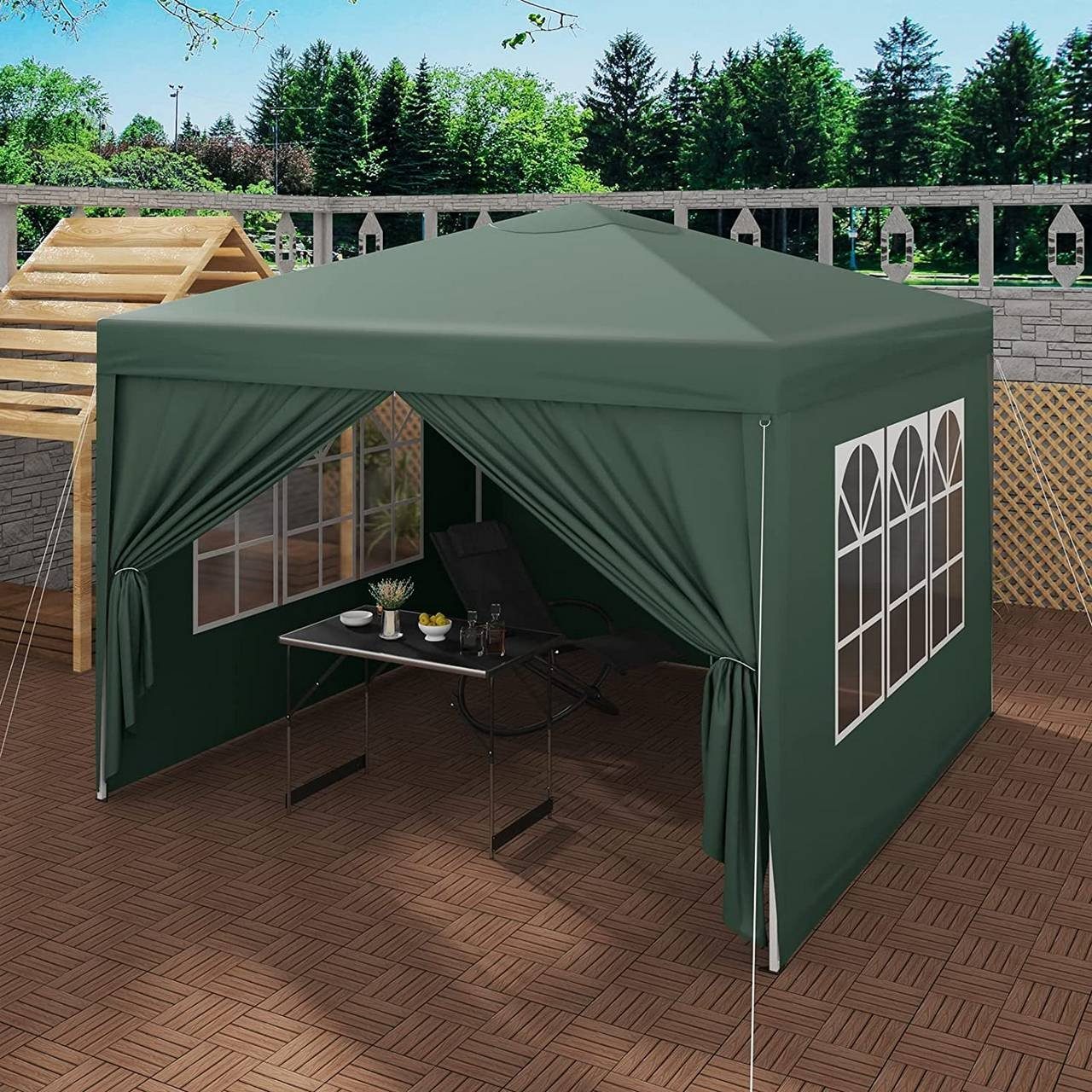 Woltu Faltpavillon, mit 4 Seitenteilen, aus Oxford Metallrahmen 3x3 m