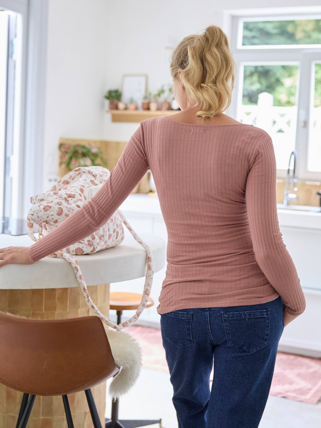 T-shirt effet cache-coeur grossesse et allaitement bois de rose