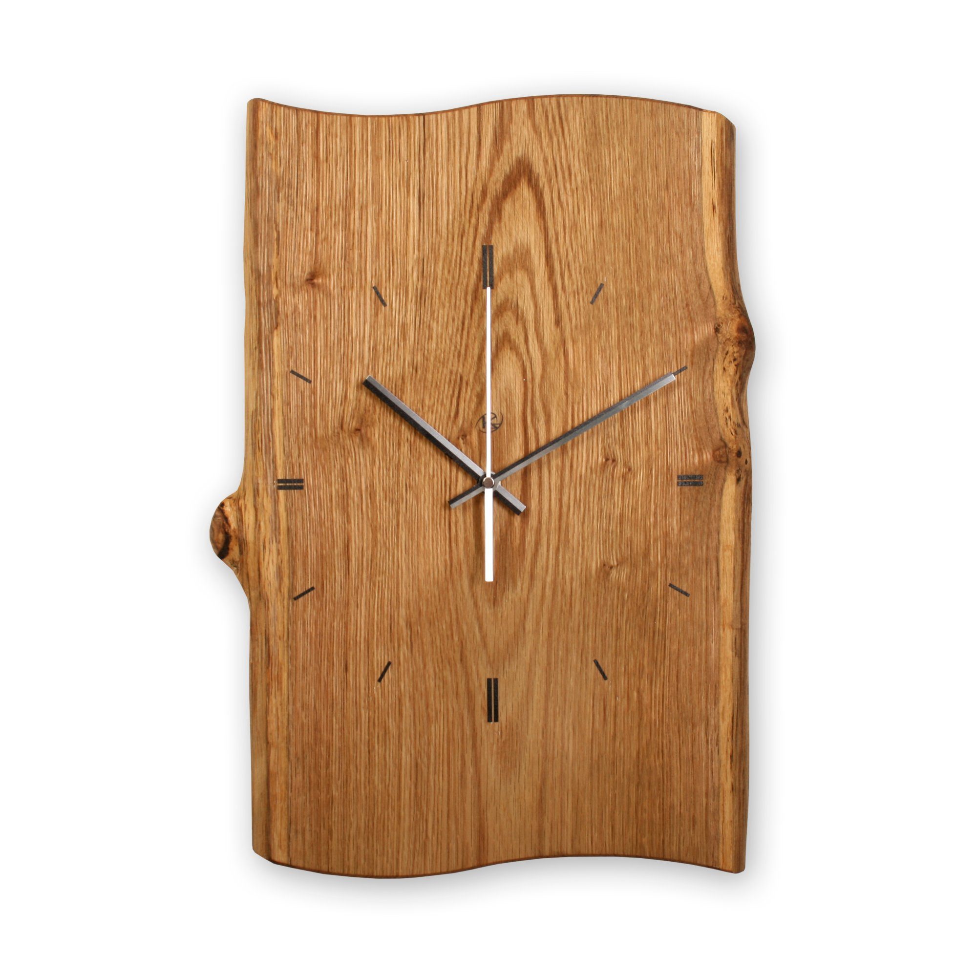 Kreative Feder Wanduhr Designer-Wanduhr Eiche aus geräuchertem Eichenholz (ohne Ticken; Funk- oder Quarzuhrwerk; elegant, außergewöhnlich, modern)