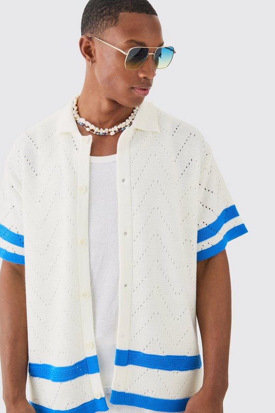 Kastiges gestreiftes Oversize Strick-Hemd