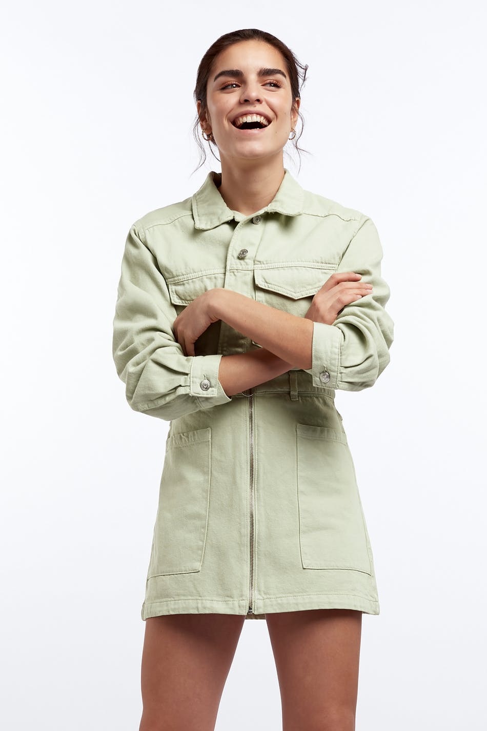 Utility zip denim skirt