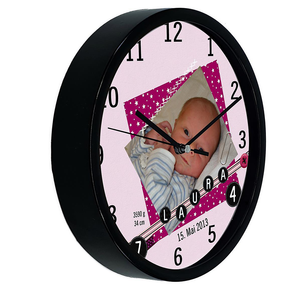 Kinder Wanduhr personalisiert mit Name Scrapbooking rosa