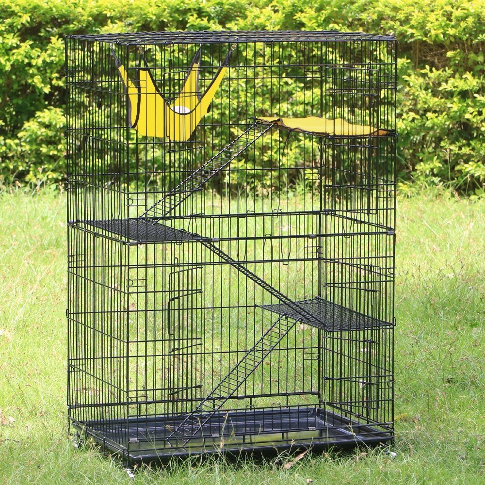Yaheetech Katzenkäfig, mit Doppeltür, 3 Ebenen, für Kleintiere
