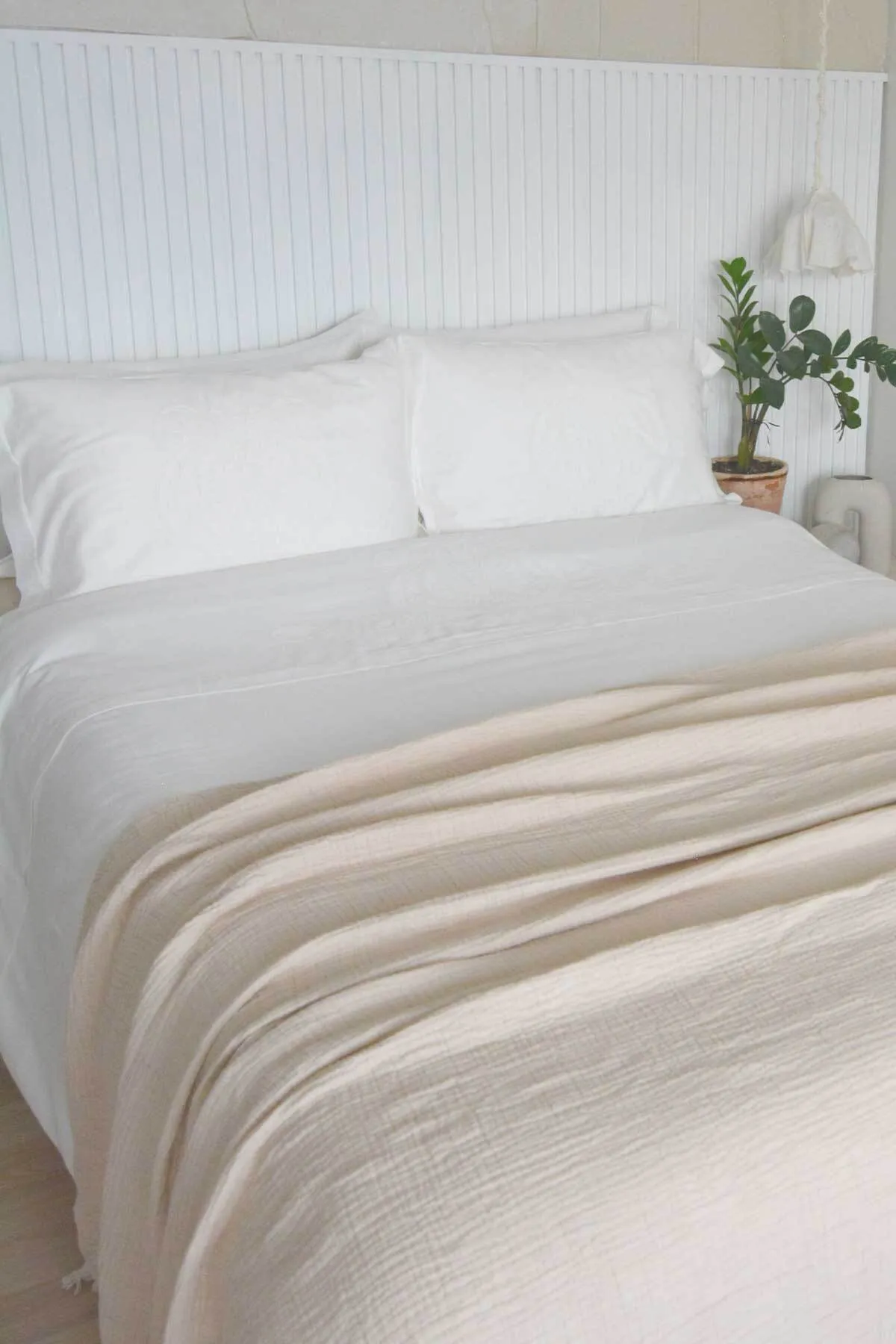 Elart  Bettbezug-Set für Doppelbett, King-Size-Bett, Baumwollsatin, bestickt, 3-teilig, Enora, Weiß
