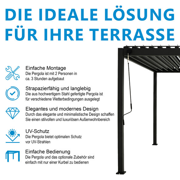 Pavillon mit Lamellendach, anthrazit, 3 x 3,6 m