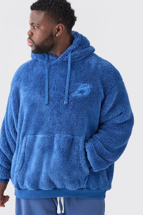 Plus bestickter Oversize Borg-Hoodie