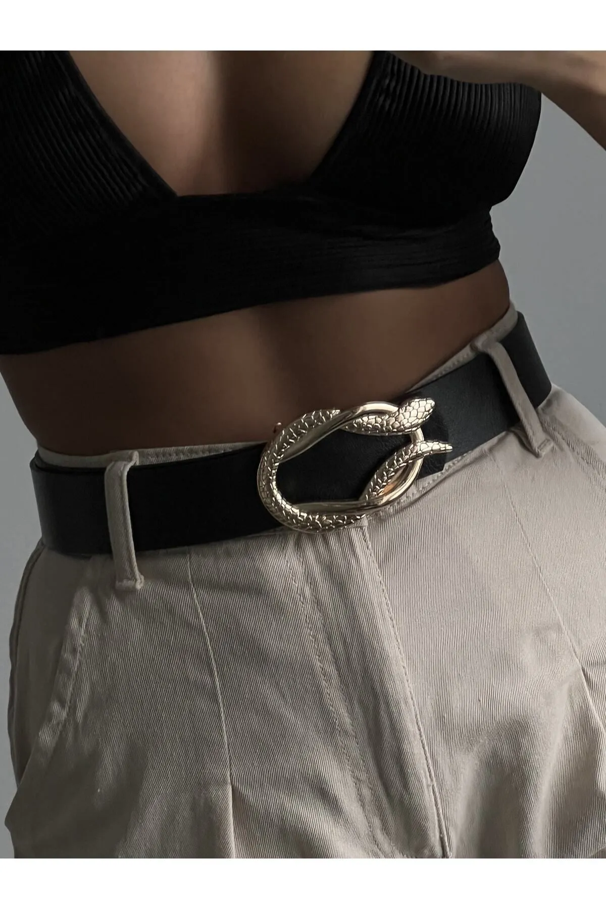 Fiori  Goldfarbener Hosengürtel mit Schlangenschnalle für Damen, Jackengürtel, Kleidergürtel, Hemdgürtel