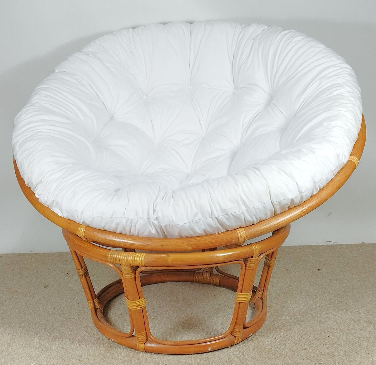 Rattani Rattanstuhl Rattan Papasan Sessel inkl. hochwertigen Polster D 110 cm Fb. cognac
