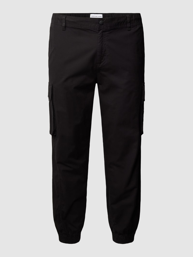 PLUS SIZE Cargohose in unifarbenem Design Modell 'SKINNY WASHED' in schwarz