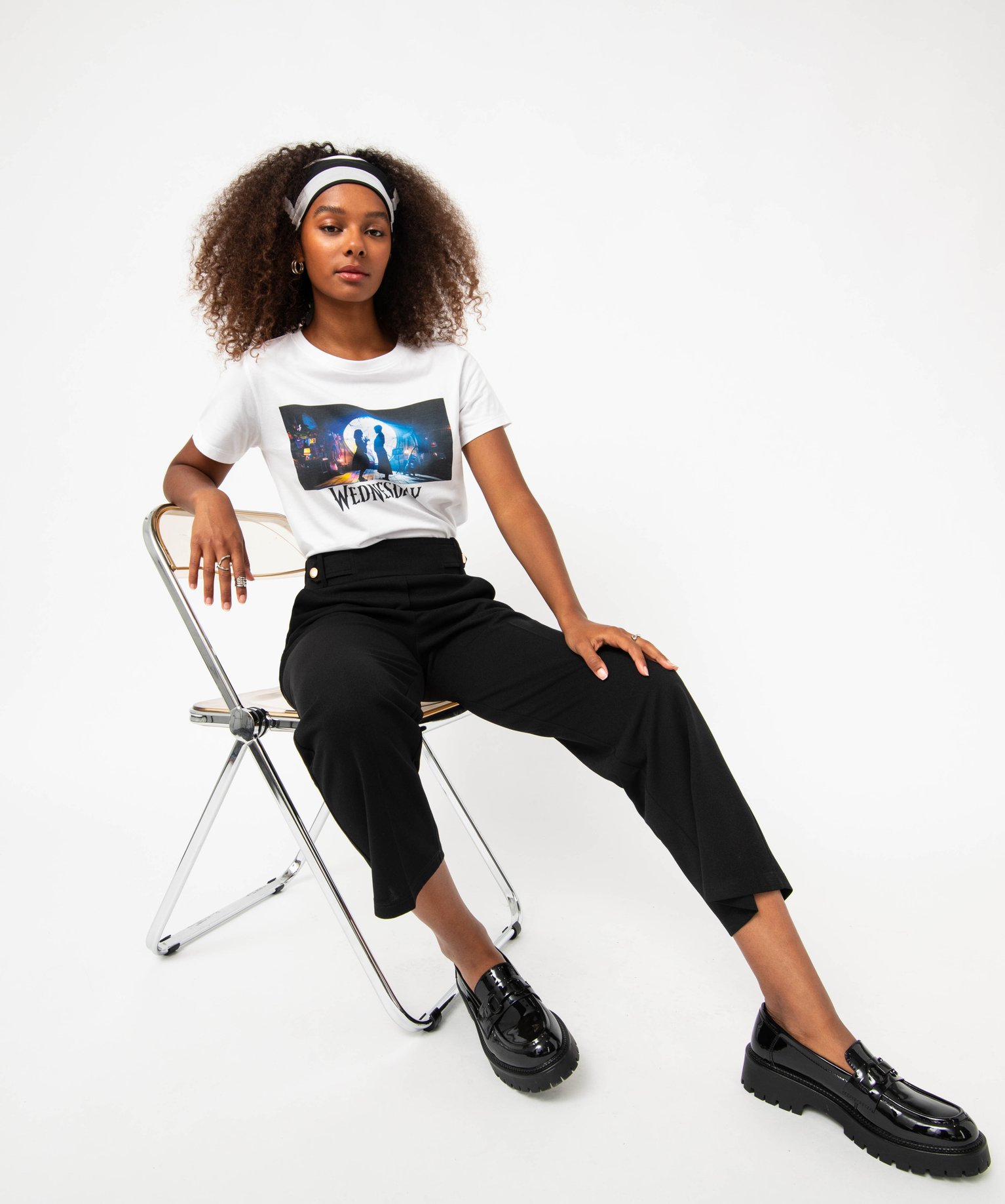 Pantalon 7/8ème à plis en maille fluide femme noir | GEMO