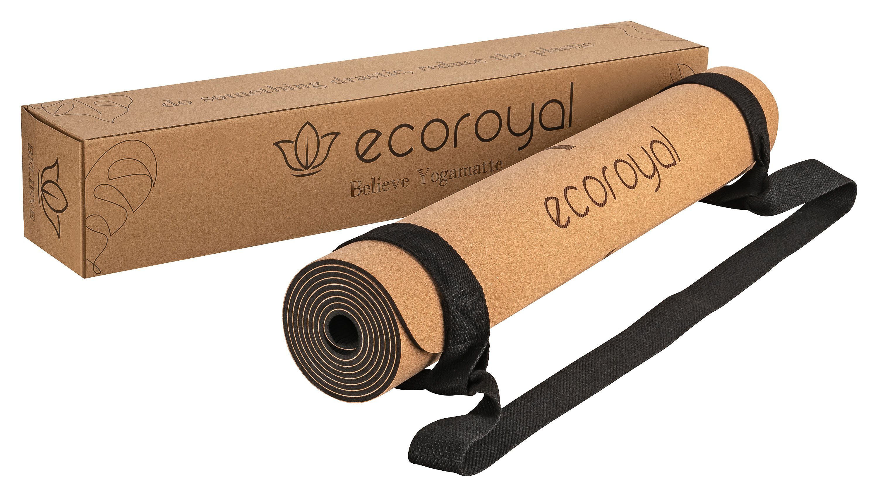 ecoroyal Yogamatte Yogamatte Kork Believe mit Tragegurt I Rutschfest I 183 x 61 x 0,4 cm (1-St), 183 x 61 x 0,4 cm