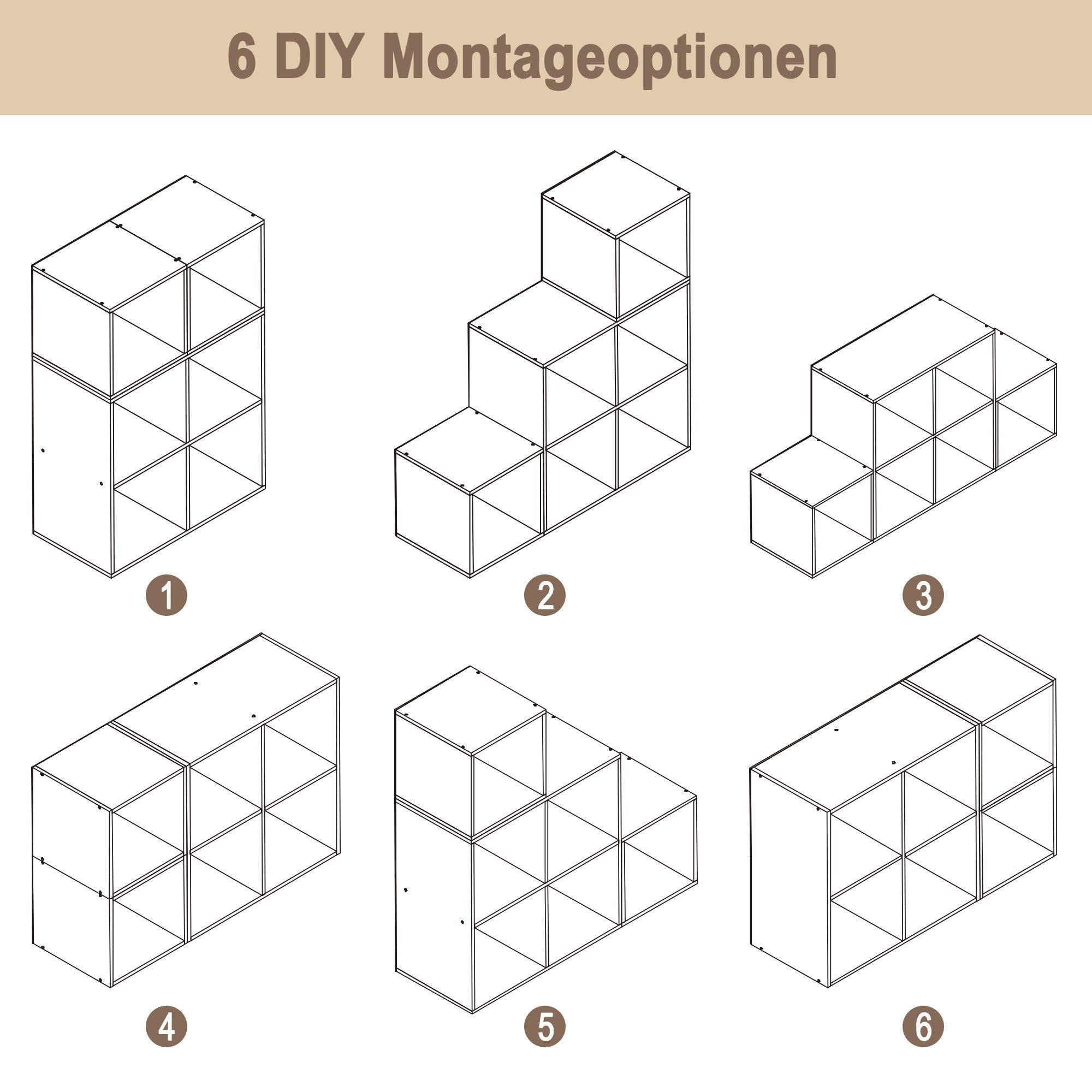 Woltu Bücherregal, 1-tlg., Würfelregal Schrank mit 6 Fächern, 90x90x30cm