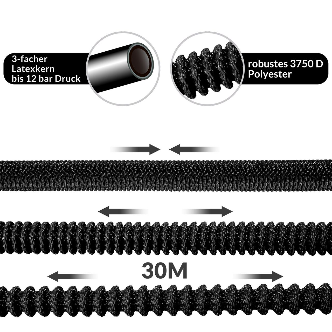 Casaria Gardebruk® Gartenschlauch Schwarz 30m flexibel