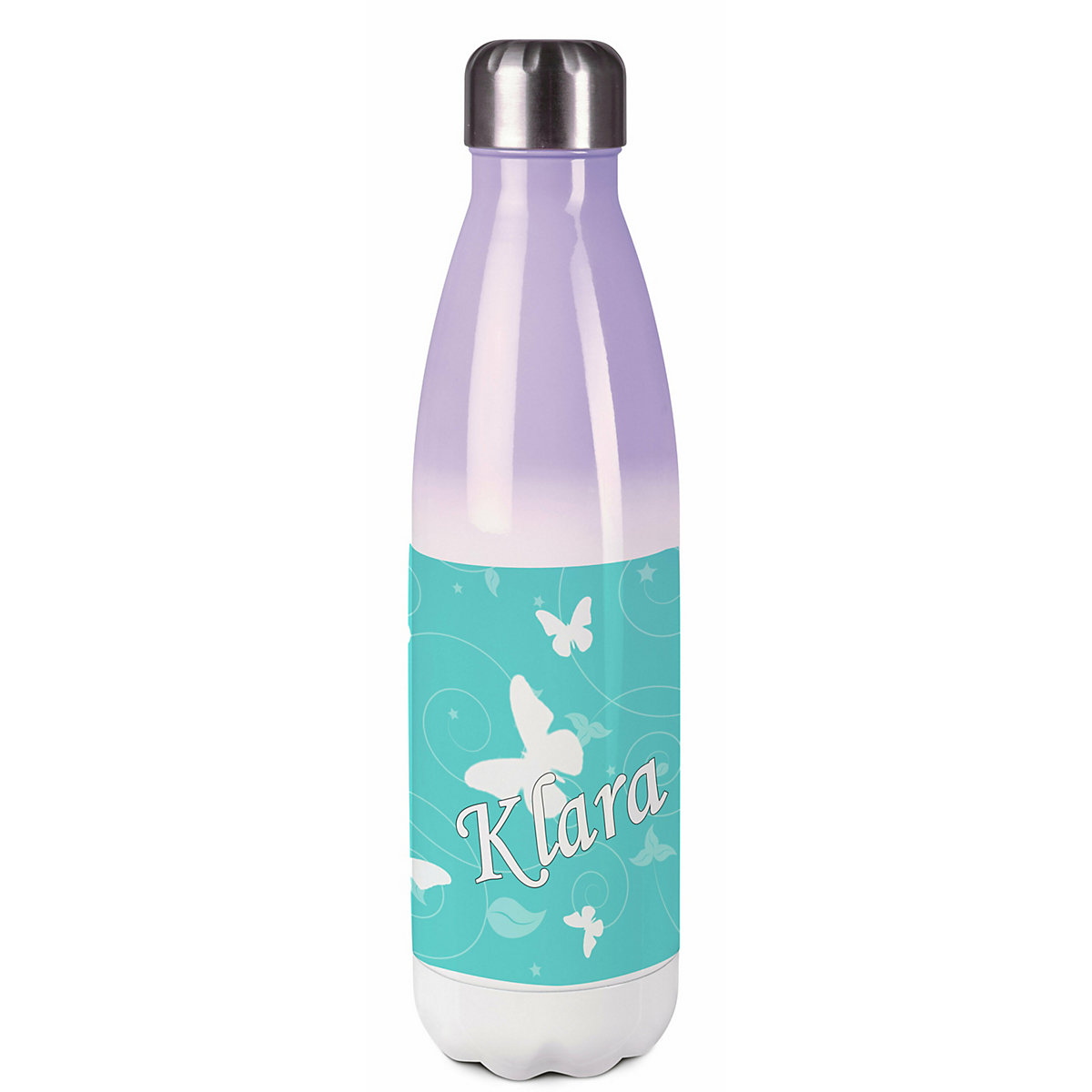 Edelstahl Kinder Thermoflasche / Trinkflasche bunt Schmetterling Ornamente Farbe türkis Spülmaschinenfest, Auslaufsicher, Bruchfest, Doppelwandig, Für Heißgetränke geeignet, Mit Deckel, Isoliert