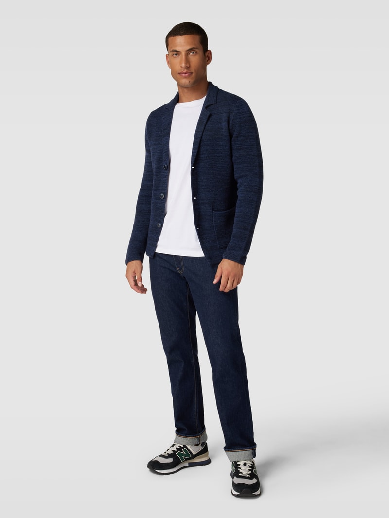 Strickjacke in Two-Tone-Machart mit Reverskragen in marineblau