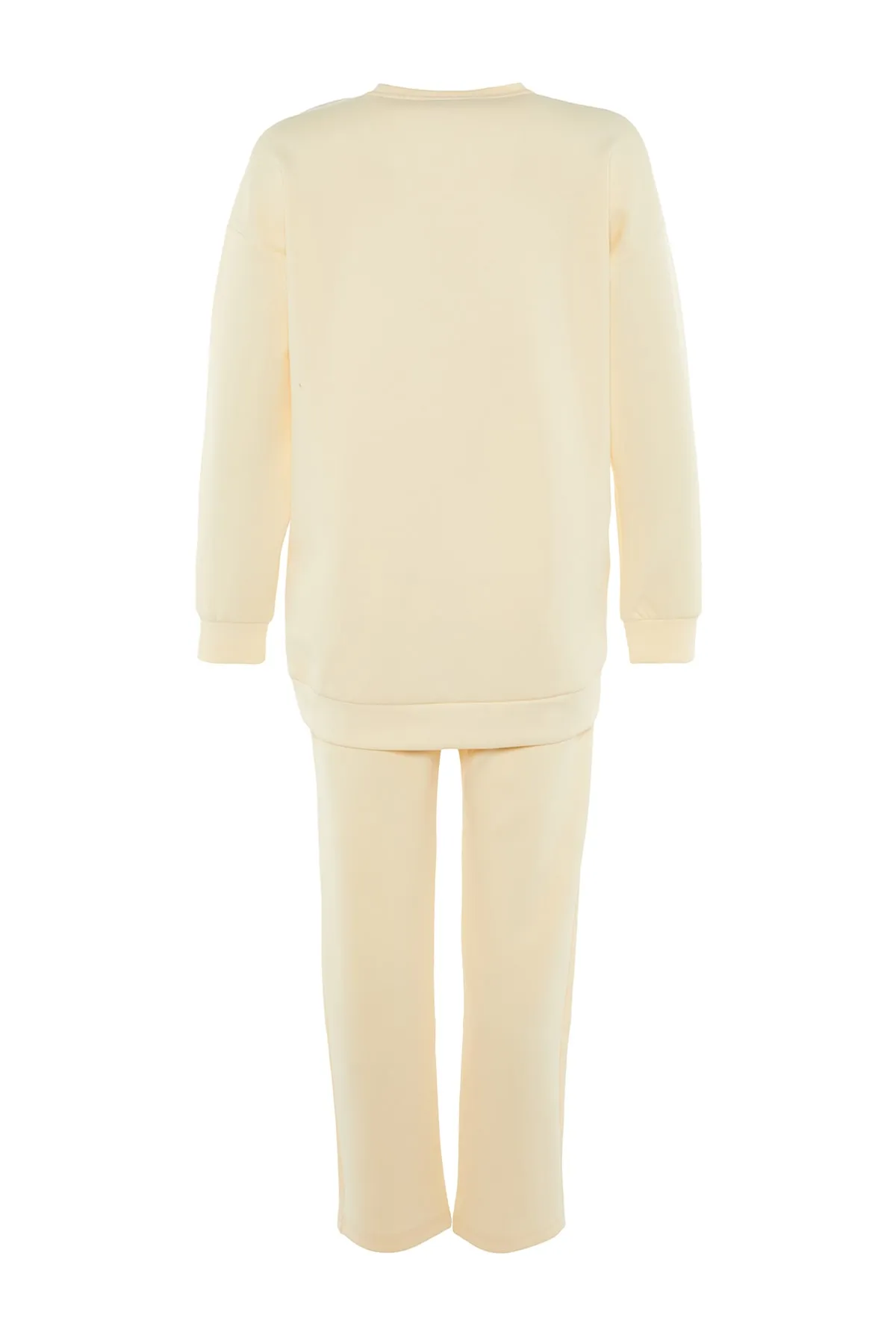 Trendyol Modest  Beige bedrucktes Scuba-Strick-Trainingsanzug-Set TCTAW23EN00016