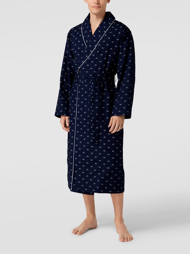 Bademantel mit Allover-Label-Muster Modell 'Terry' in dunkelblau