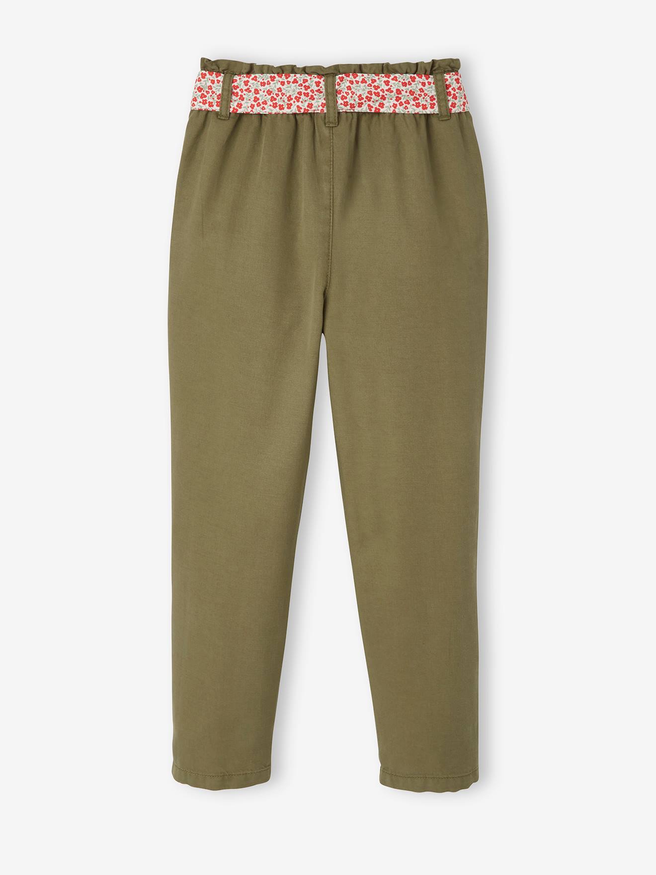 Pantalon paperbag fille avec ceinture foulard imprimée blush