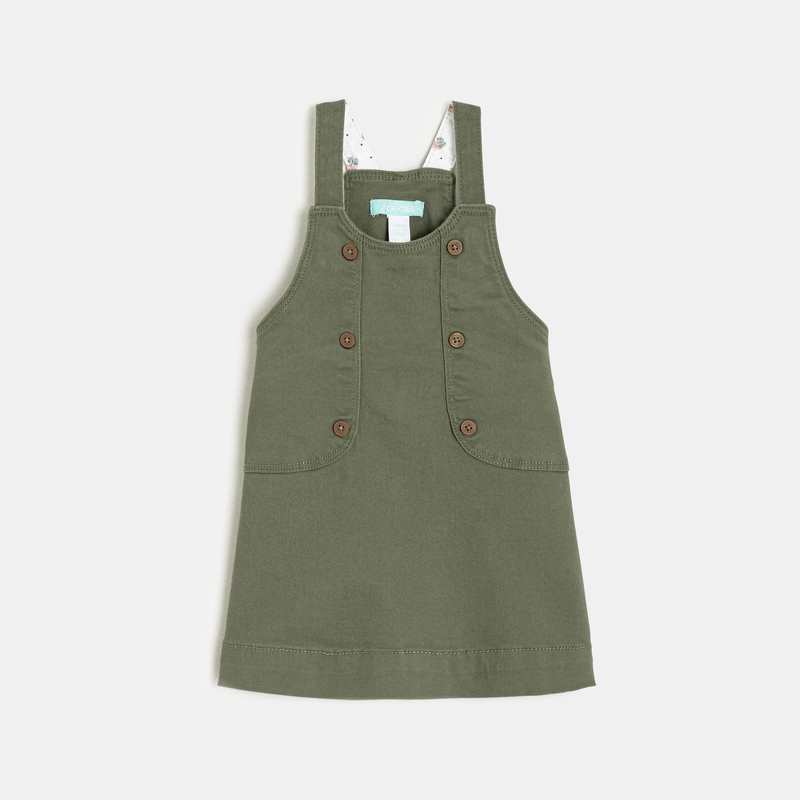 Robe salopette et blouse à motifs verte bébé fille