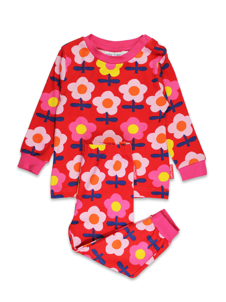Toby Tiger Schlafanzug mit Retro Blumen Print in rosa günstig kaufen