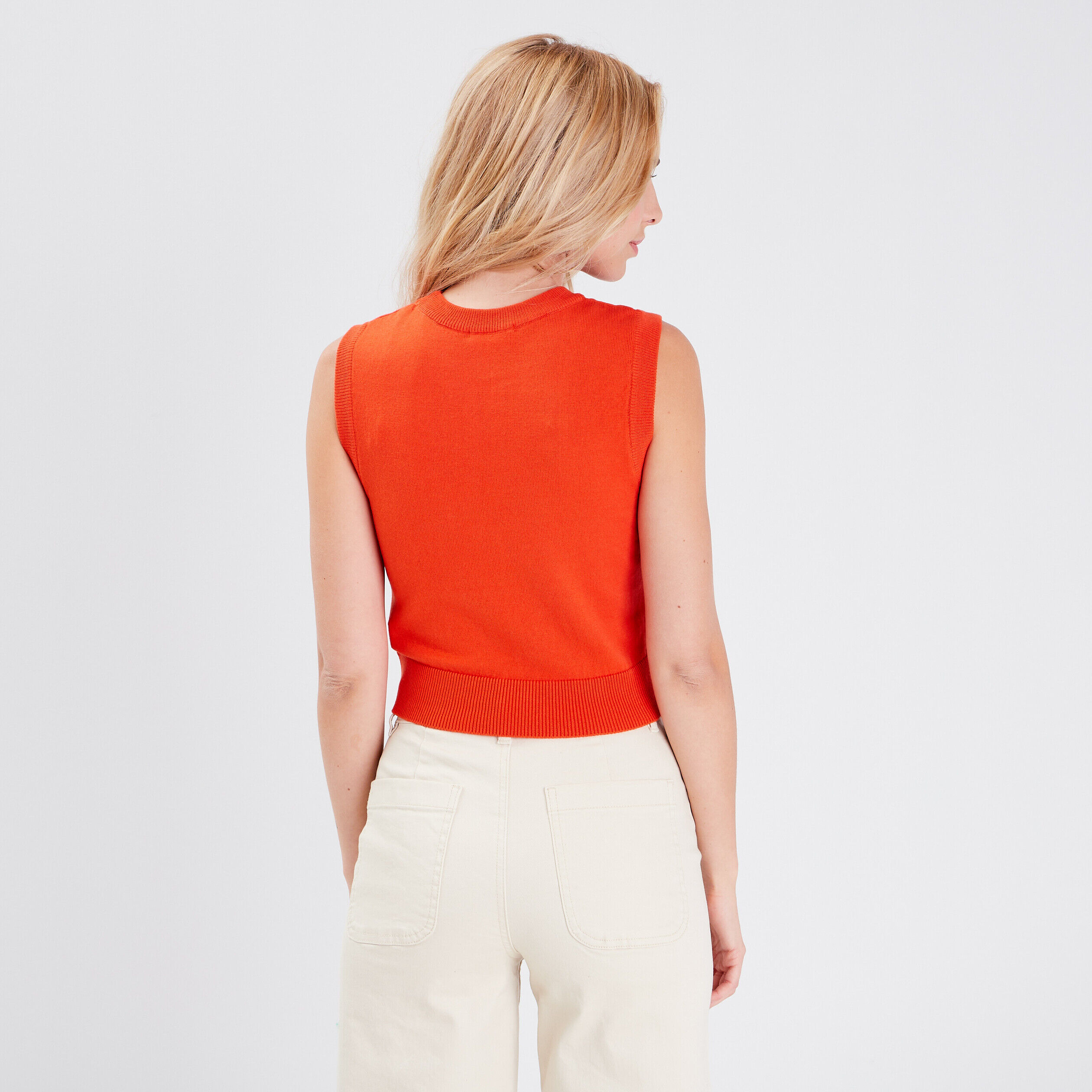 Pull débardeur sans manches orange femme | Cache Cache