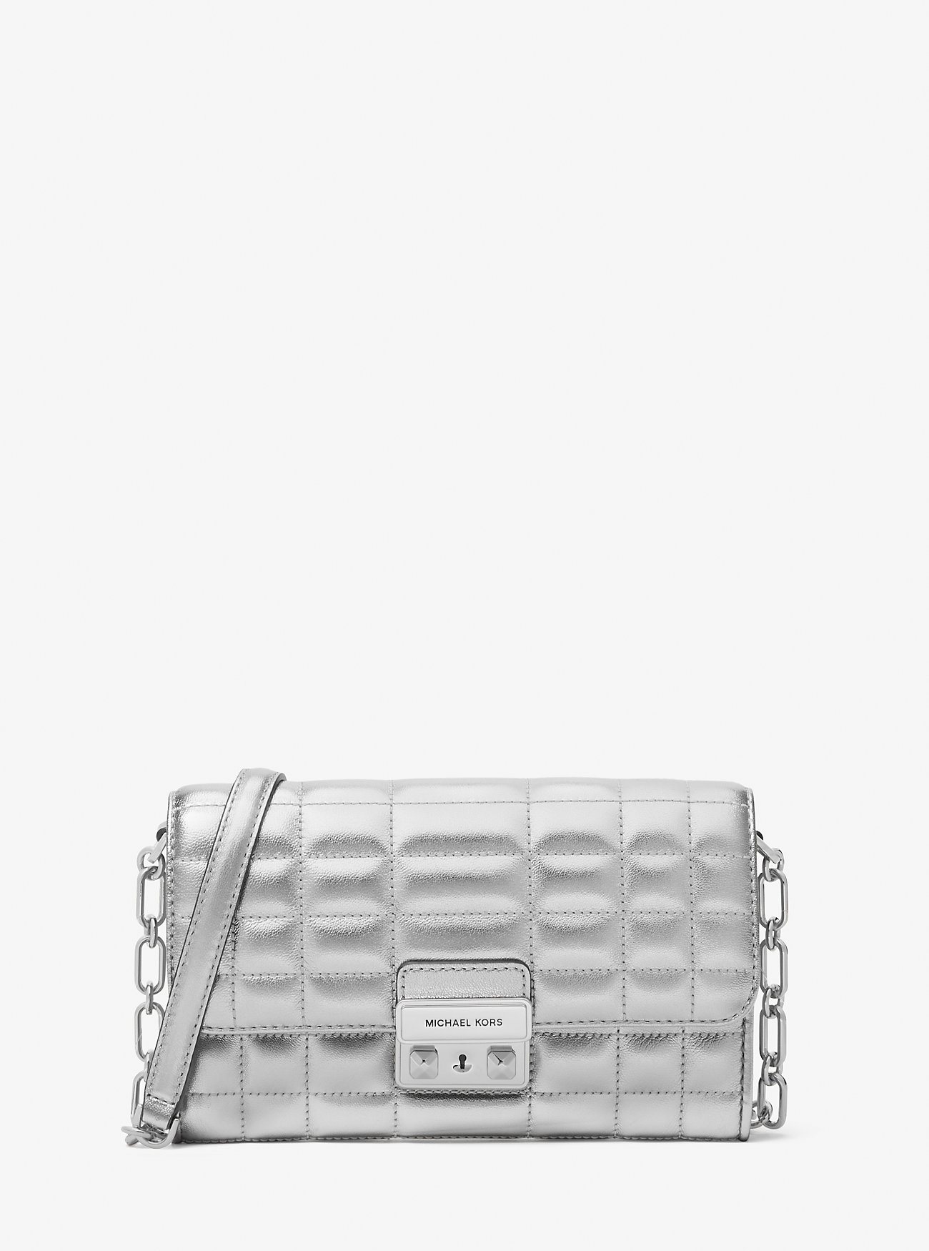 Tribeca metallisk konvertibel crossbody-veske i skinn – SØLV