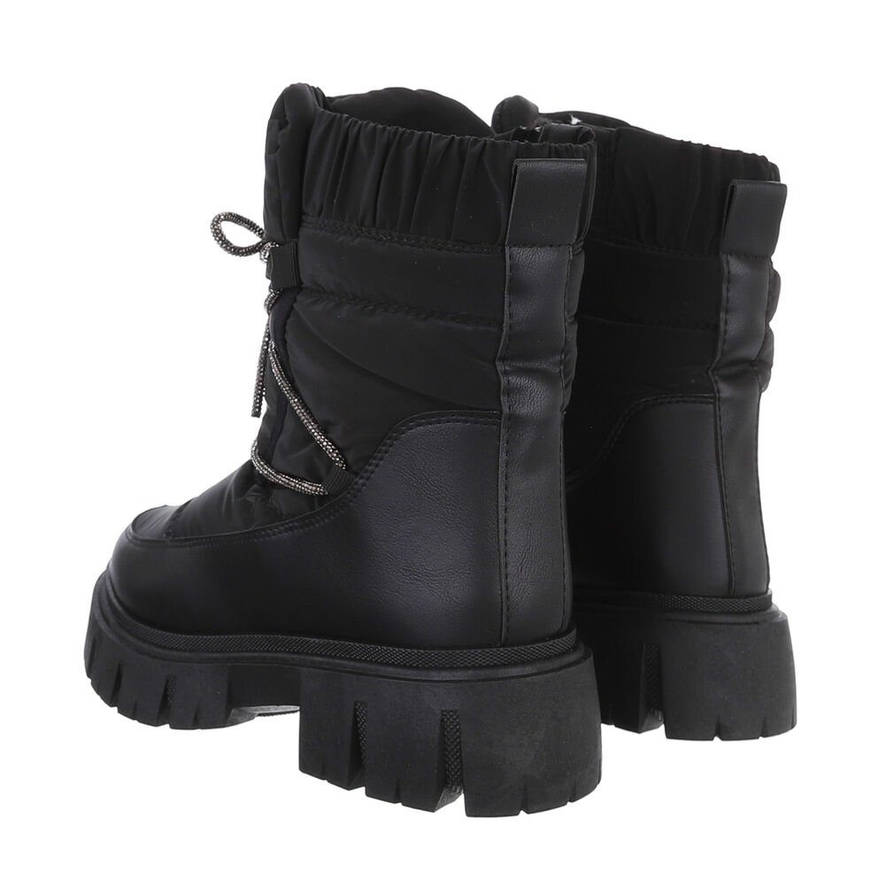 Ital-Design Damen Snowboots Freizeit Stiefelette Blockabsatz Plateaustiefeletten in Schwarz