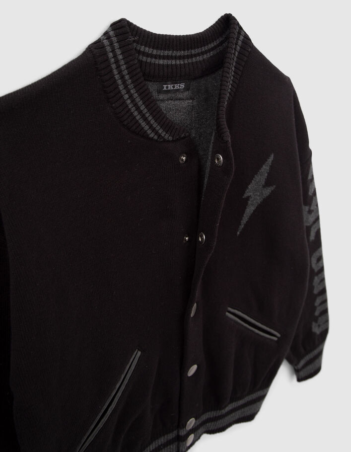 Cardigan noir esprit bomber tricot jacquard garçon