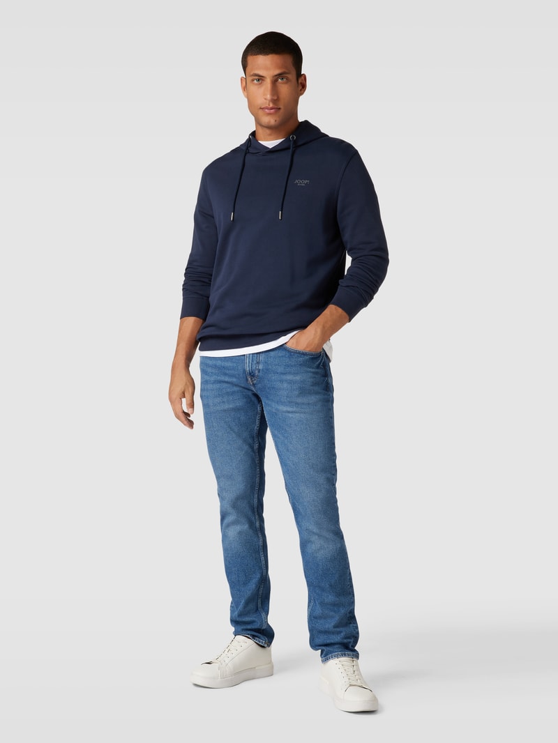 Hoodie mit Label-Print Modell 'Samuel' in marineblau