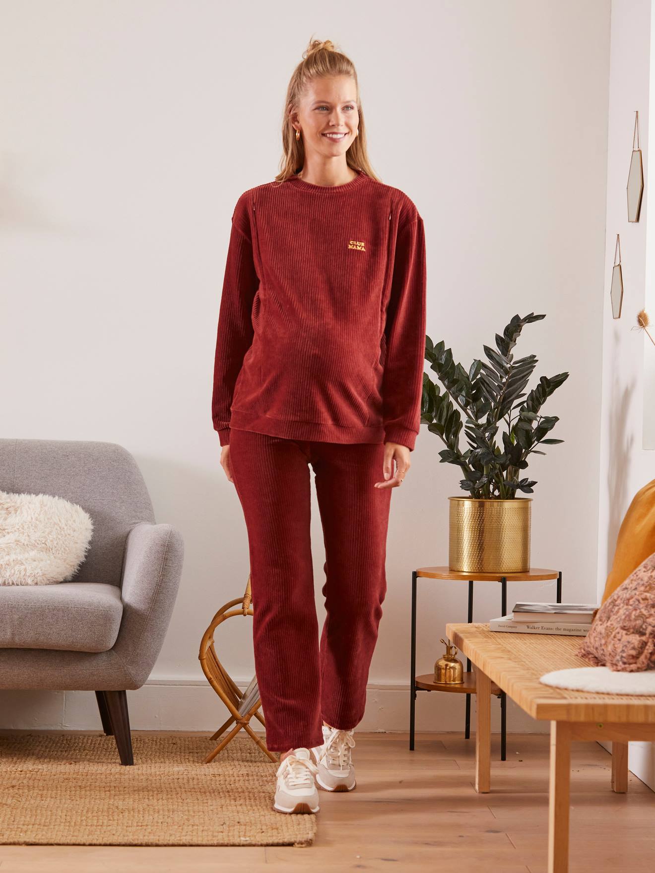 Sweat velours côtelé grossesse et allaitement rouille