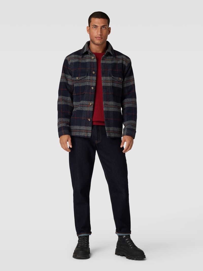 Relaxed Fit Overshirt mit Tartan-Karo in marineblau