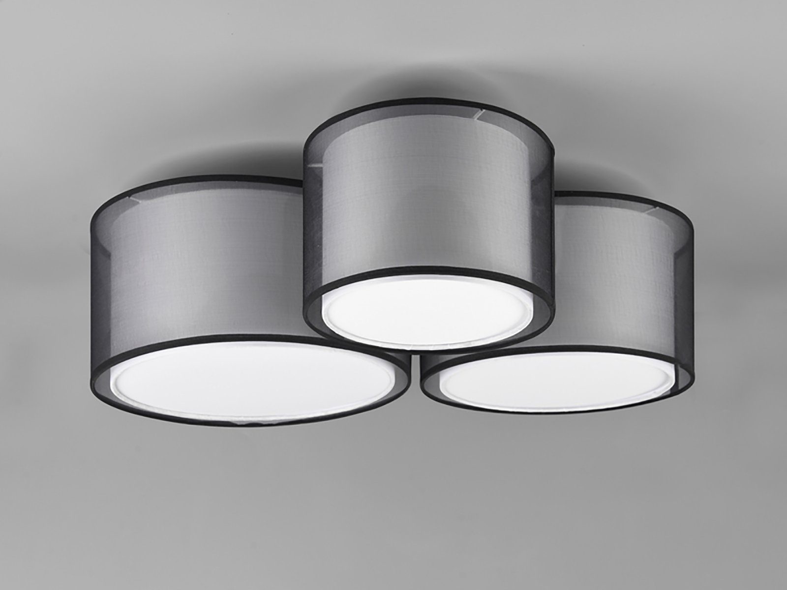 meineWunschleuchte LED Deckenleuchte, LED wechselbar, Warmweiß, Groß-e Design-er Lampe mit 3x Stoff Lampen-schirm für Treppenhaus 65cm