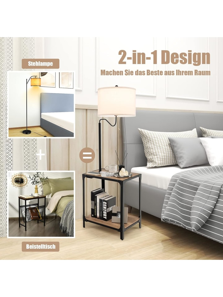COSTWAY 2 in 1 Nachttischlampe drehbar in Beige günstig kaufen 34 cm