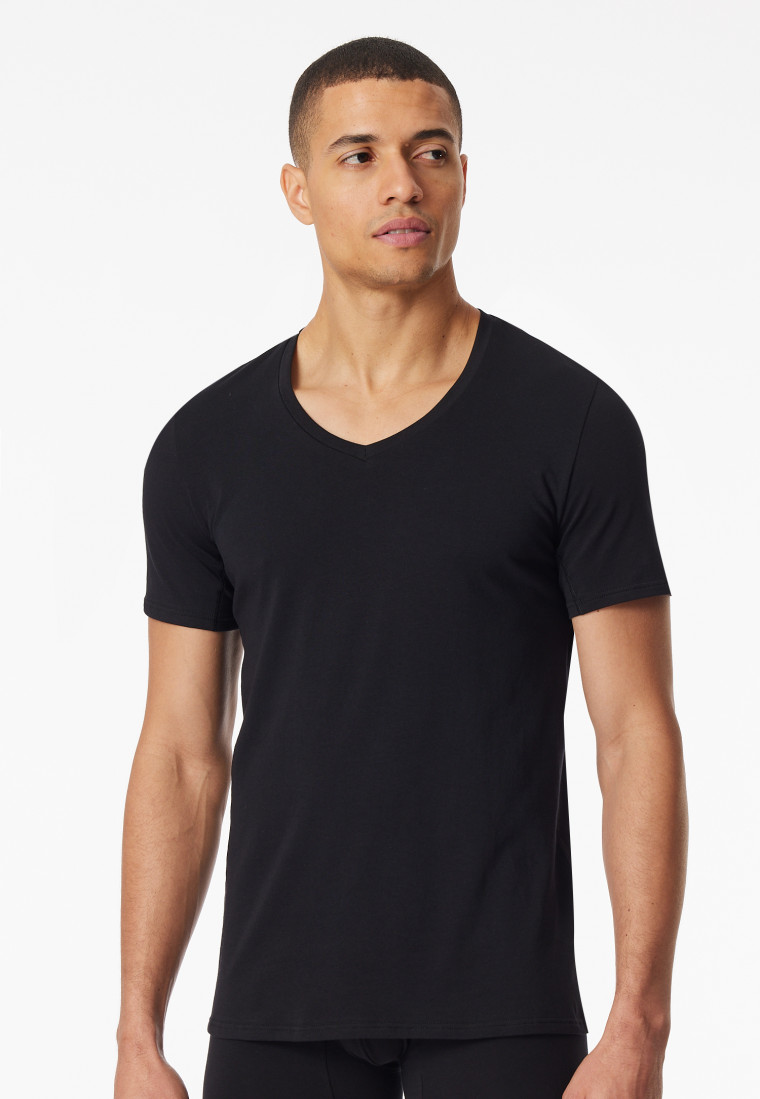 Shirt kurzarm V-Ausschnitt schwarz - Premium Cotton