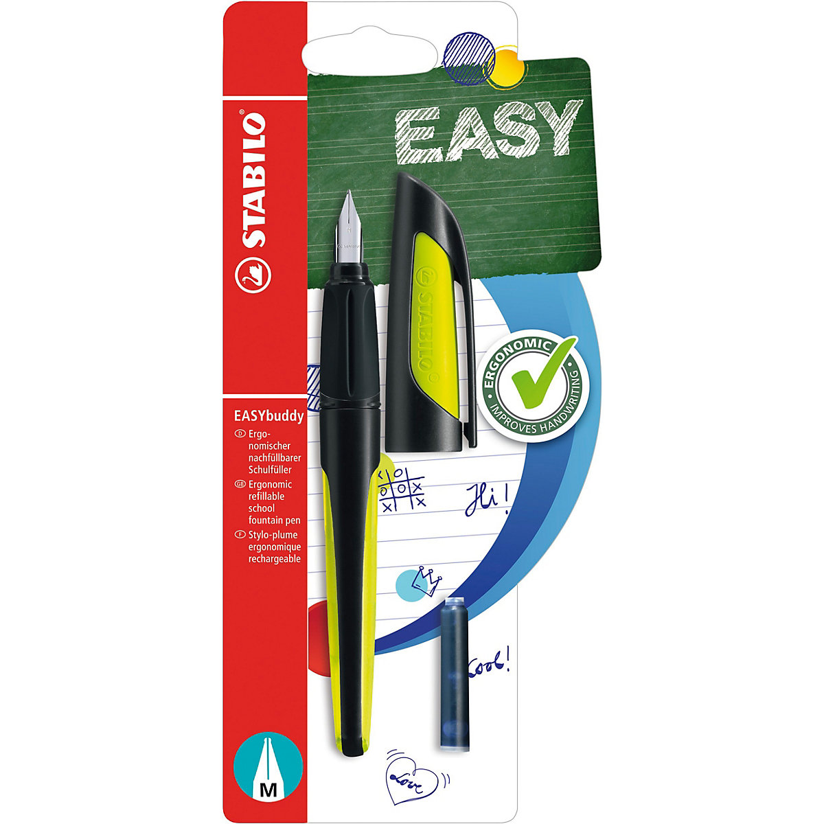 Schulfüller EASYbuddy M-Feder schwarz/limette, inkl. Patrone