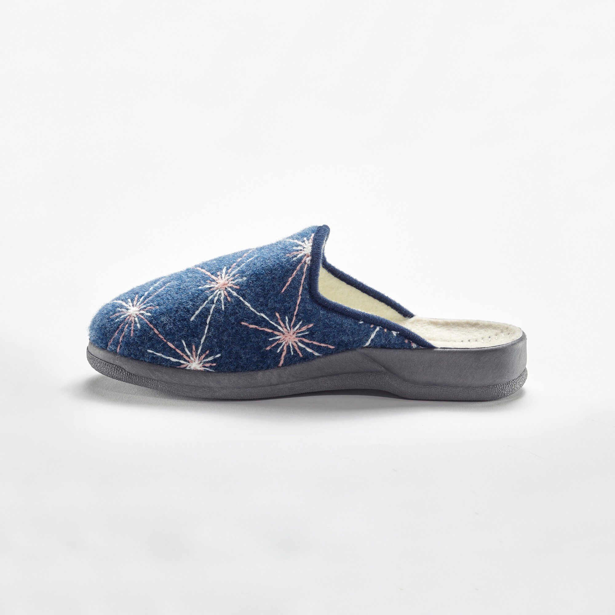 Chaussons mules fourrés brodés