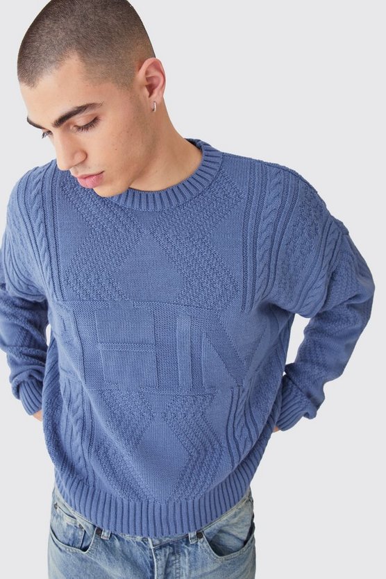Kastiger Oversize Zopfmuster-Pullover