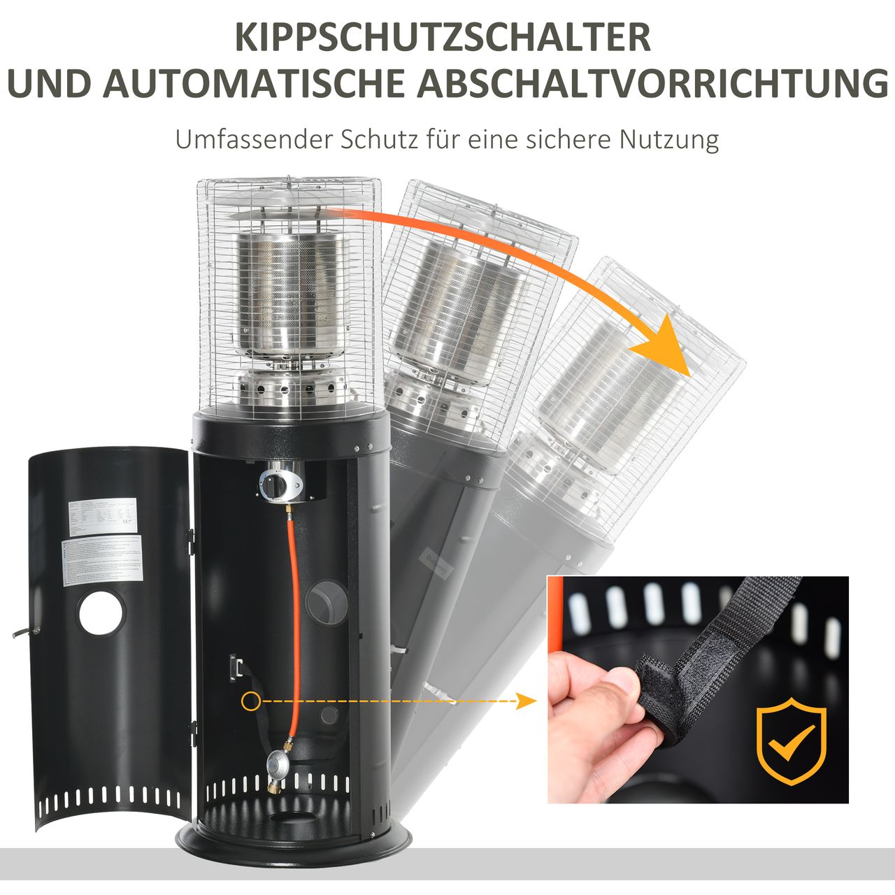 Outsunny Heizstrahler Terrassenheizer mit Handgriff Rädern rollbar Gas 10kW Metall Schwarz Ø55,6 x 143 cm