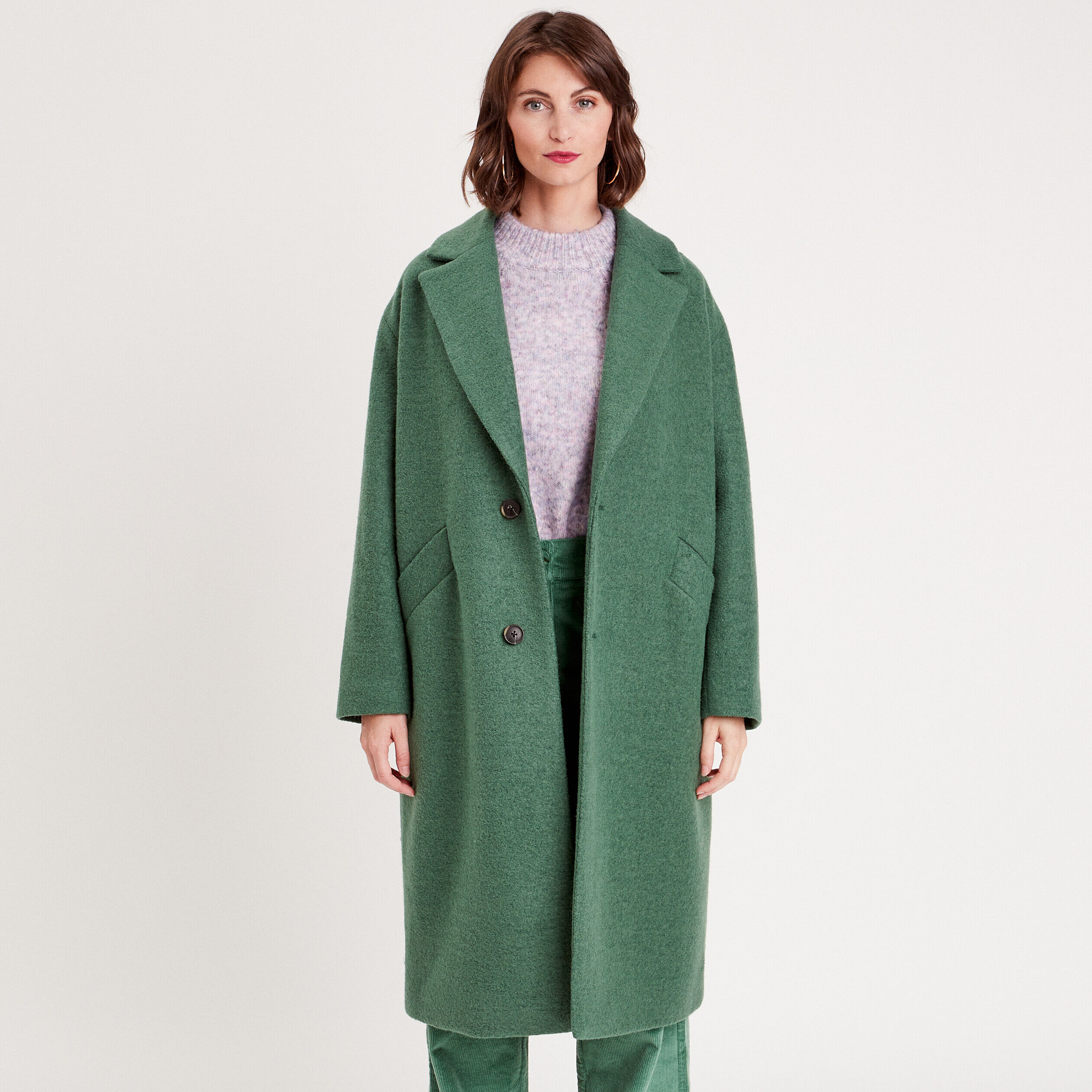 Manteau long oversize vert foncé femme | Cache Cache