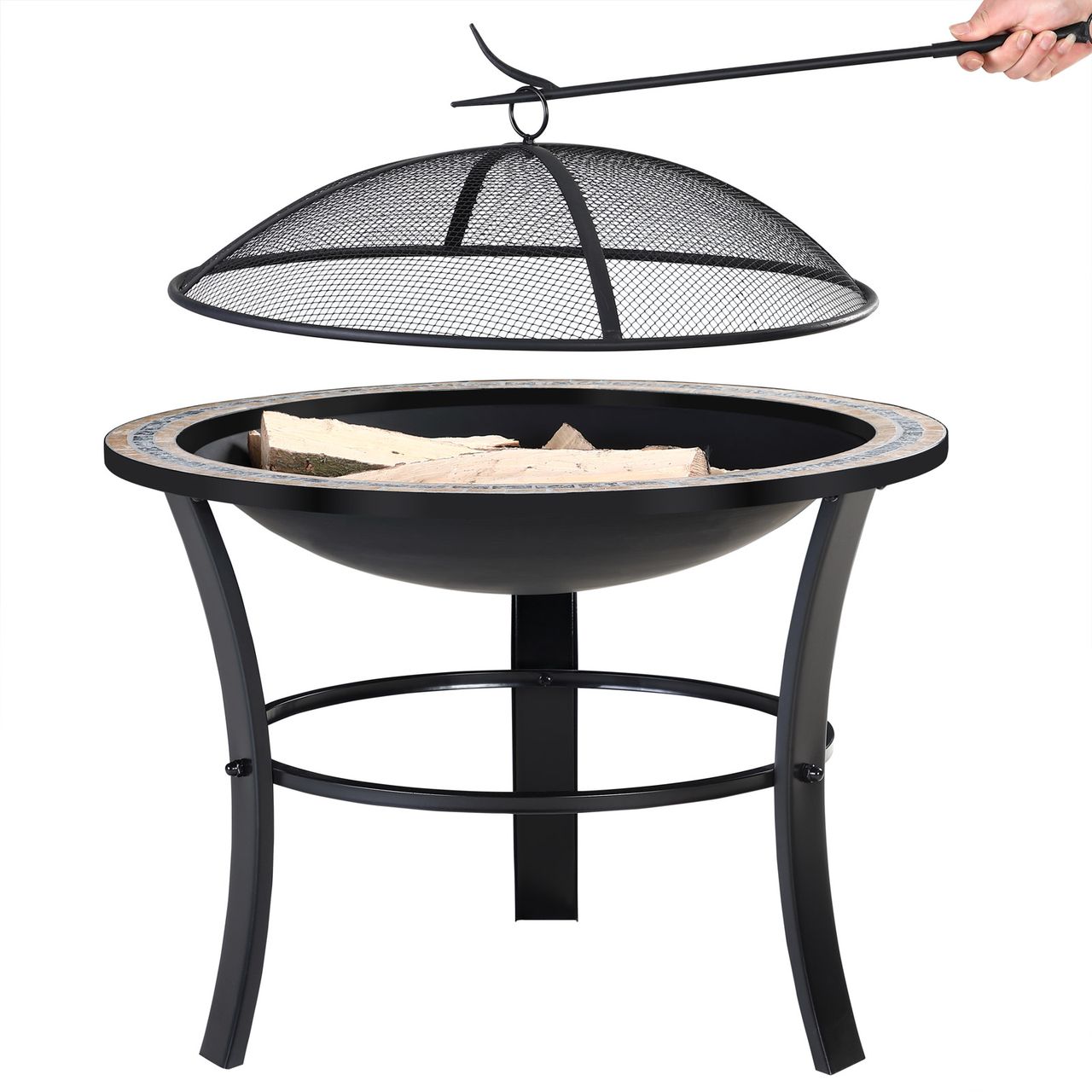 Monzana Feuerstelle Mosaik Fuego rund 76x65 cm schwarz bunt, , auch in anderen Farben verfügbar