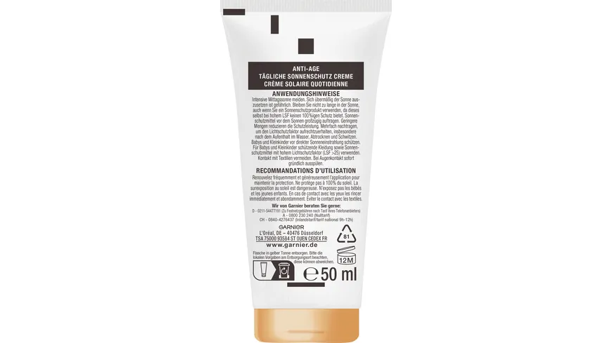 Garnier Ambre Solaire Anti-Age Sonnenschutz-Milch LSF50+ 50 ml